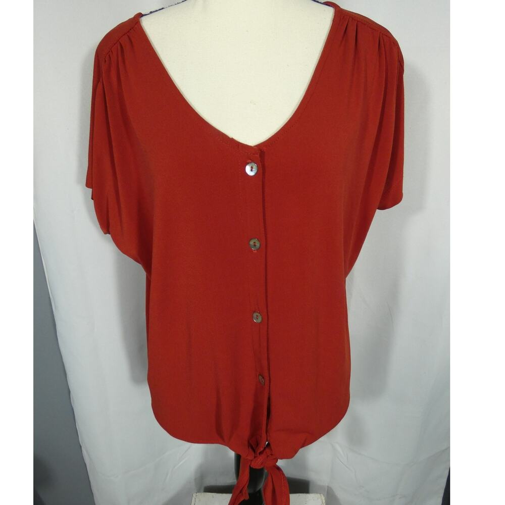Green Envelope Women's Medium Tie Front Button Up Blouse USA Brown Red